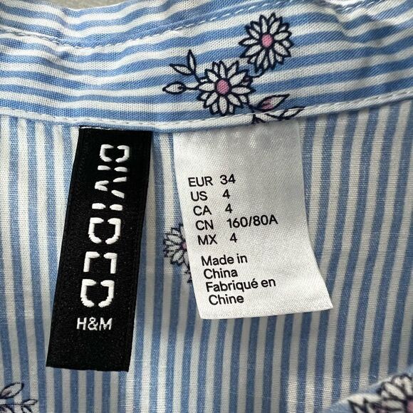 Divided H&M short tee shirt dress light blue floral stripes size 4 - Picture 5 of 16